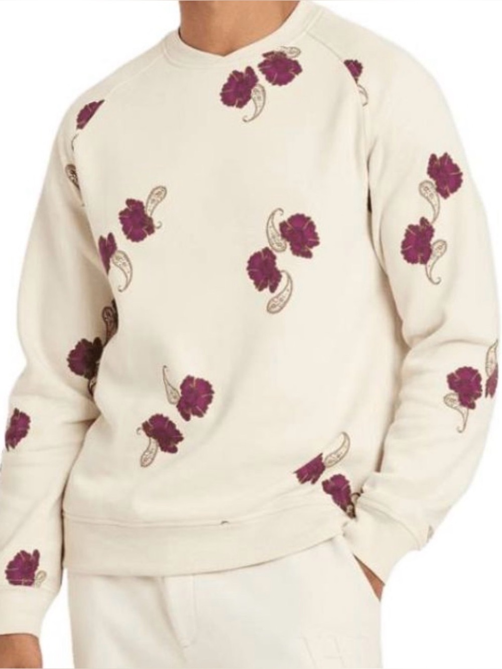 Houston White Beige/Burgundy Floral Sweatshirt - S